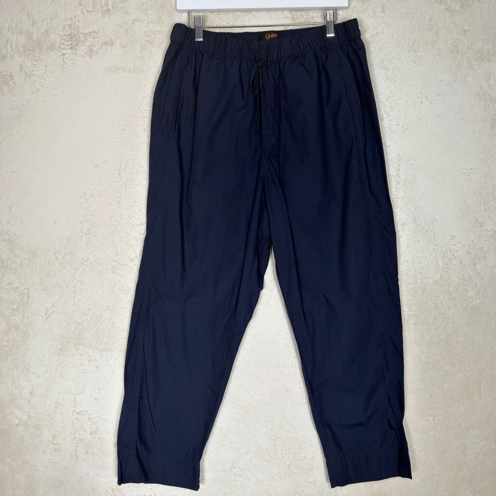 Quince Navy Organic Cotton Poplin Pull-On Pants Large Minimalist Sustainable